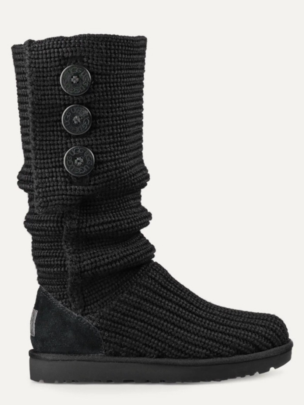 UGG Australia Classic Cardy Black Tall Knit Sweater Button Boots Size 8